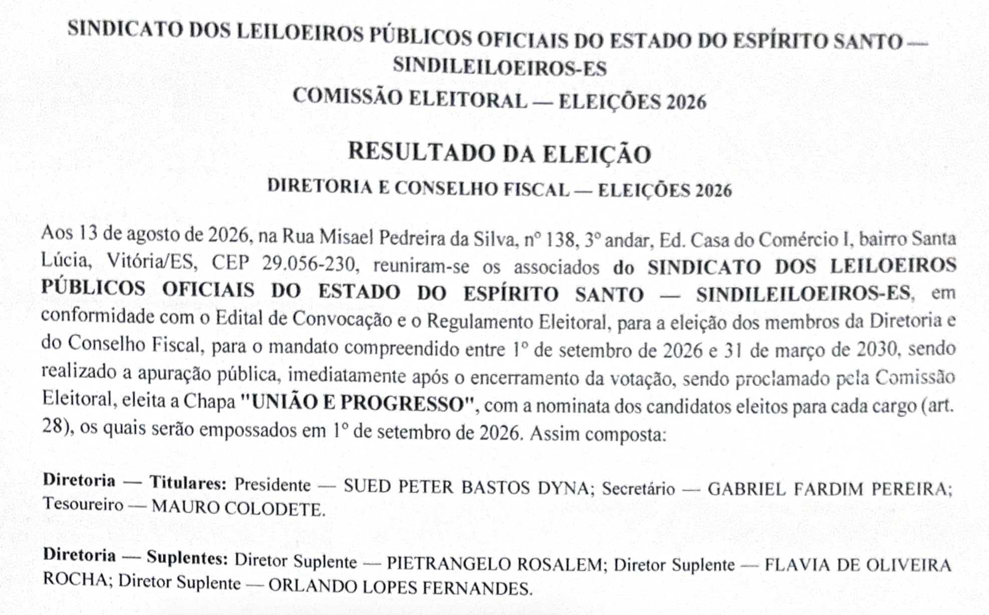 SINDICATO DOS LEILOEIROS PÚBLICOS OFICIAIS DO ESTADO DO ESPÍRITO SANTO